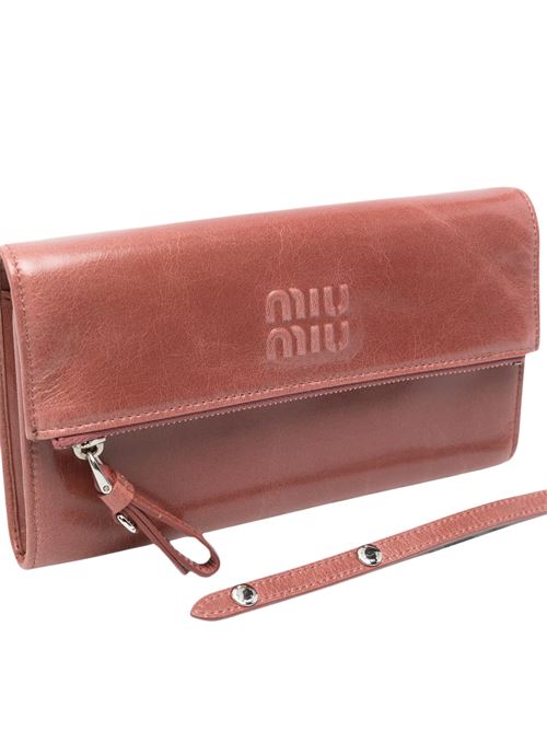 Pochette in pelle con dettaglio logo MIU MIU | 5MT0482A44F0405